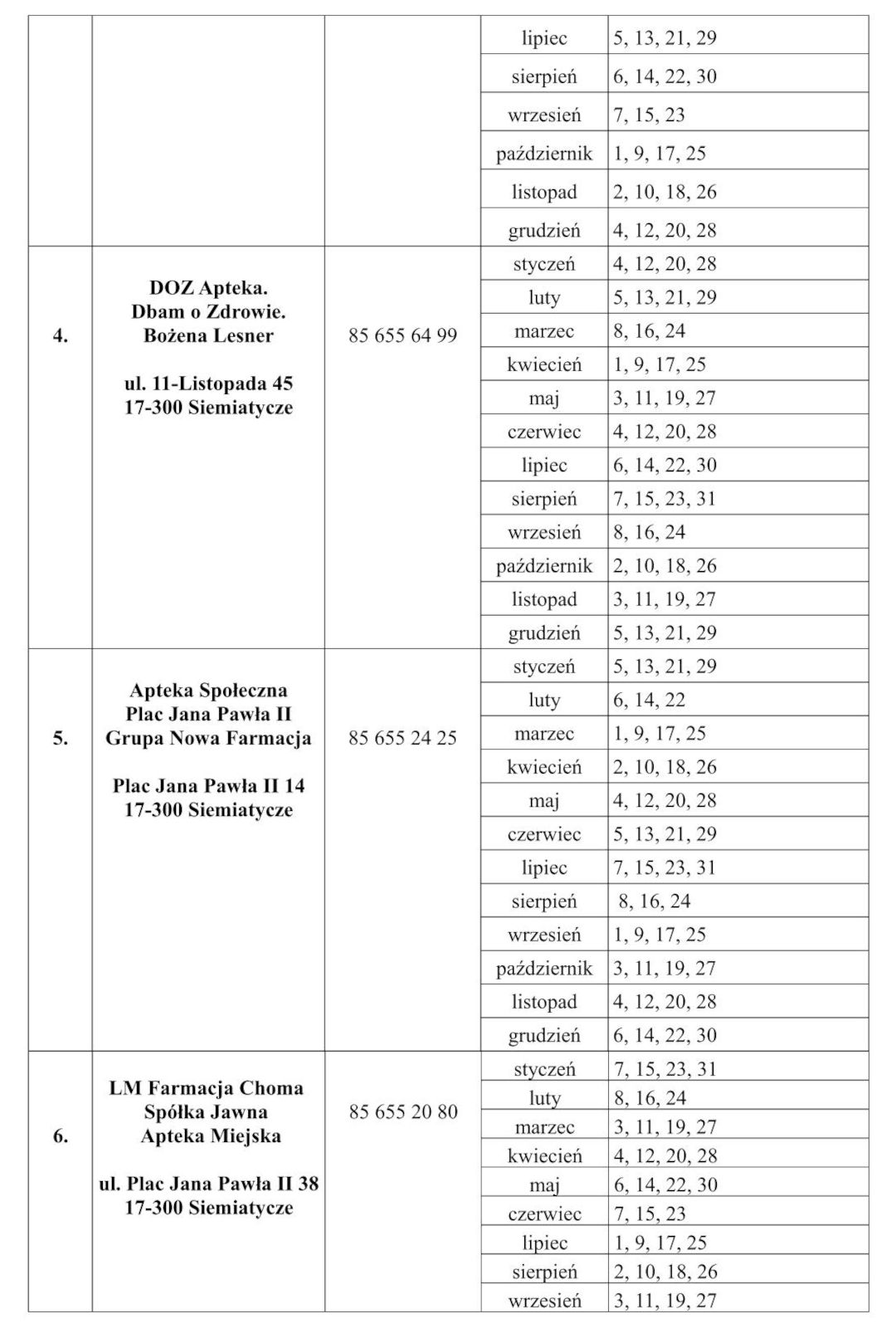 Dyżury aptek Siemiatycze 2024r. cz.2